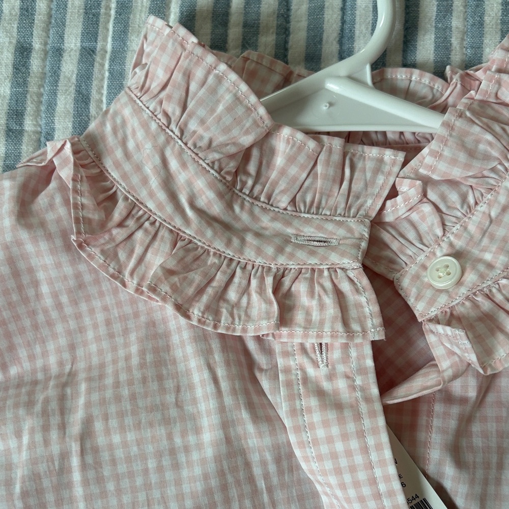 J Crew Pink Gingham Ruffle Collar Button-Up Blouse Size 6 - Picture 4 of 4